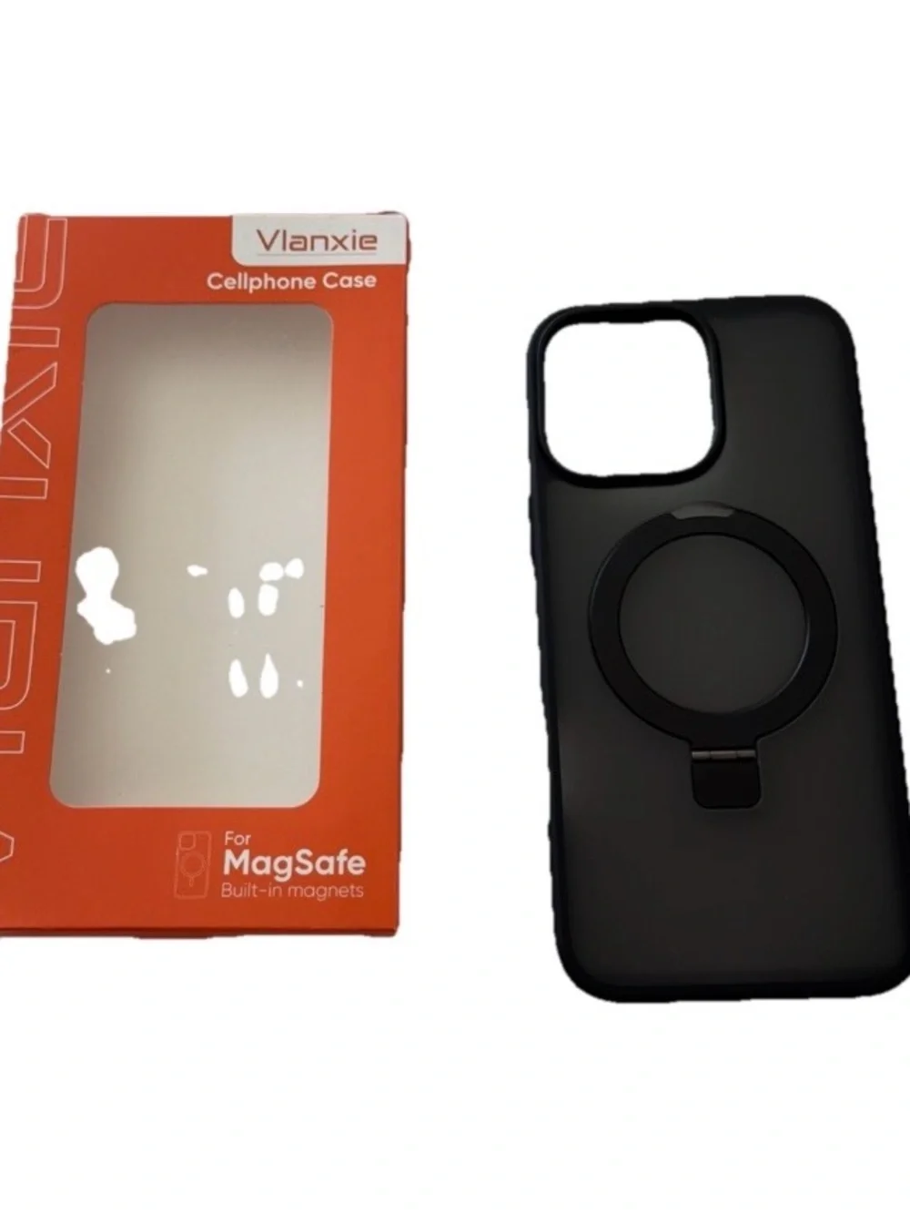 Black 16 Pro Max Case with 360° Rotatable Magnetic Ring Stand